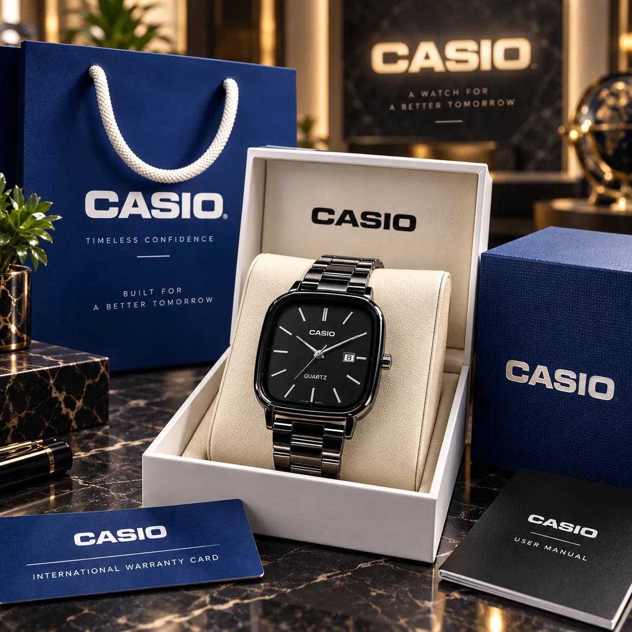ساعة Casio Classic Square Quartz - أسود