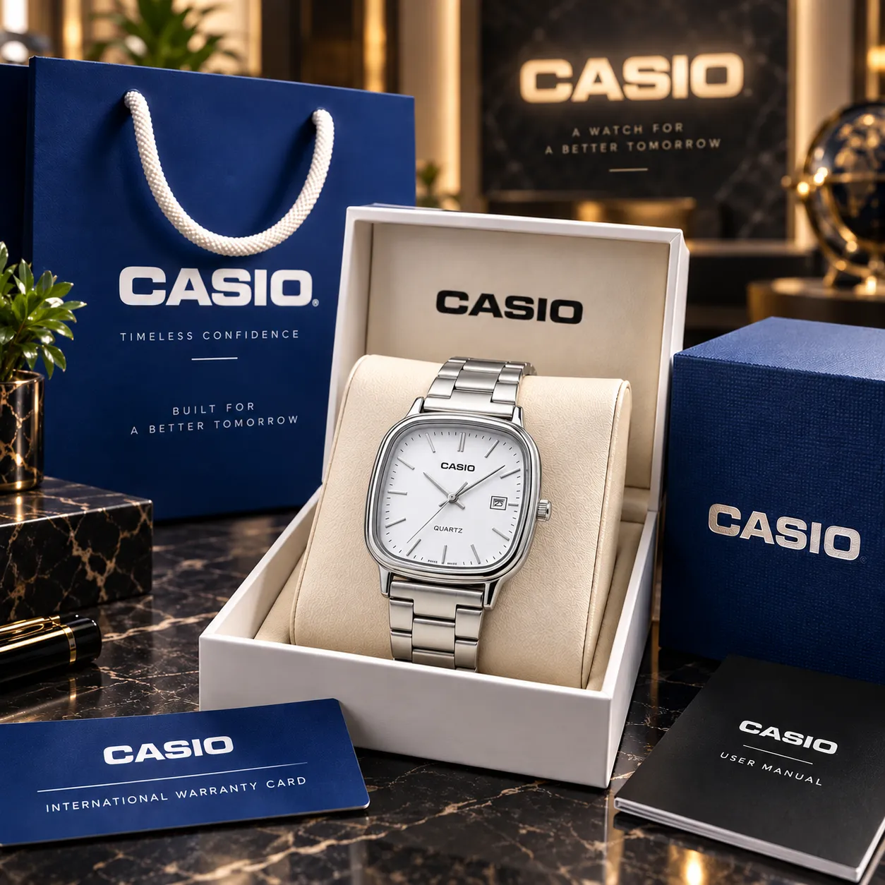 ساعة Casio Classic Square Quartz - فضي